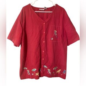 VTG Capistrano Button Up Top Women 2X Beaded Embroidered 100% Cotton Art to Wear